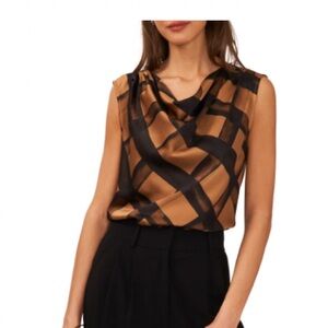 Halogen Women's Cowl Neck Sleeveless Satin Top Blouse M Desert Camel